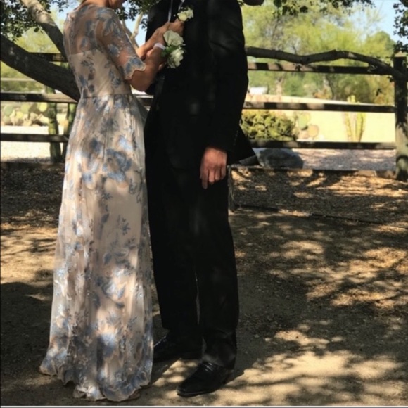 BHLDN Adrianna Papell Guilia thunder cloud elbow sleeves long dress - Picture 6 of 13